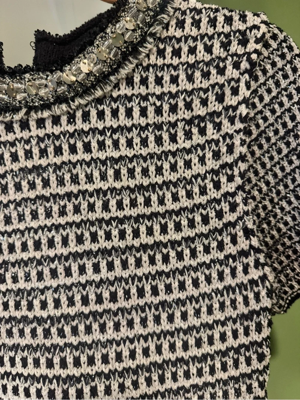 NWT Tory Burch Black and White Embellished Tweed Dress
